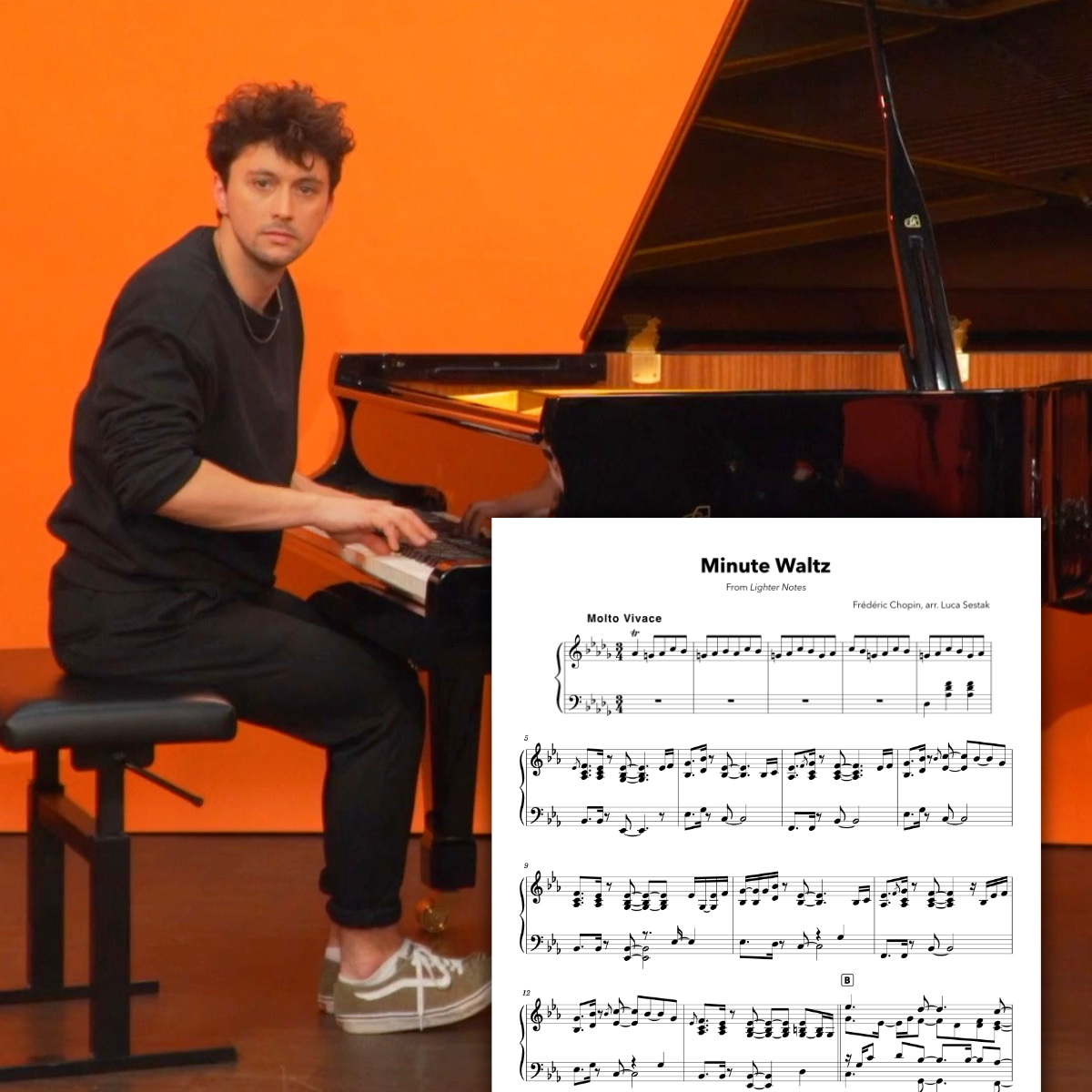 Sheet music for Minute Waltz (Op. 64 No. 1) for piano, presented in an image format suitable for reading practice.